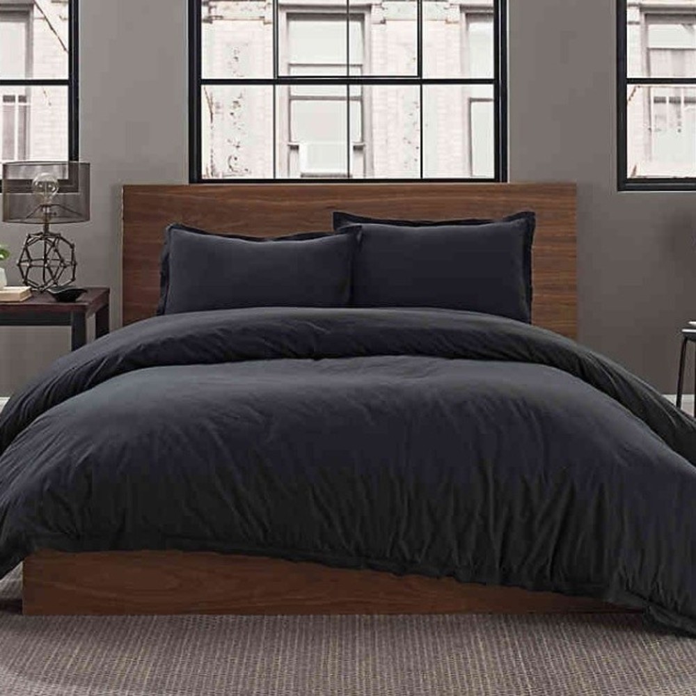 Bed Bath and Beyond Garment Washed Solid TWIN 2-Piece DUVET Cover Set in ONYX